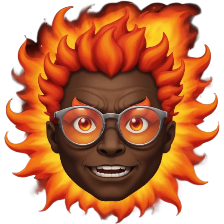 Демон в очках, позади него взырыв emoji