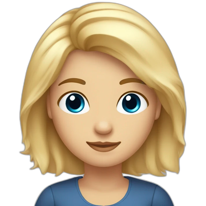 vrouwtje met blond haar tot op de schouders, blauwe ogen, sproetjes op de neus, bruine wenkbrauwen emoji