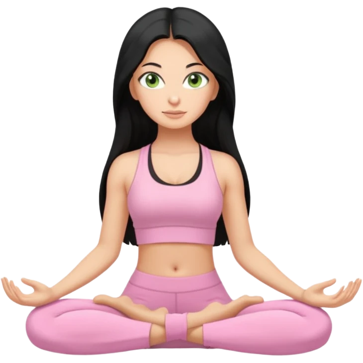 Tan Girl with super long black hair with light green eyes doing yoga with light pink clothes emoji