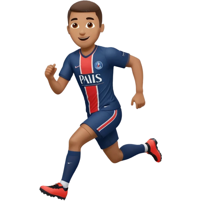 football player inspired by the reference image, PSG jersey, running, happy face emoji
