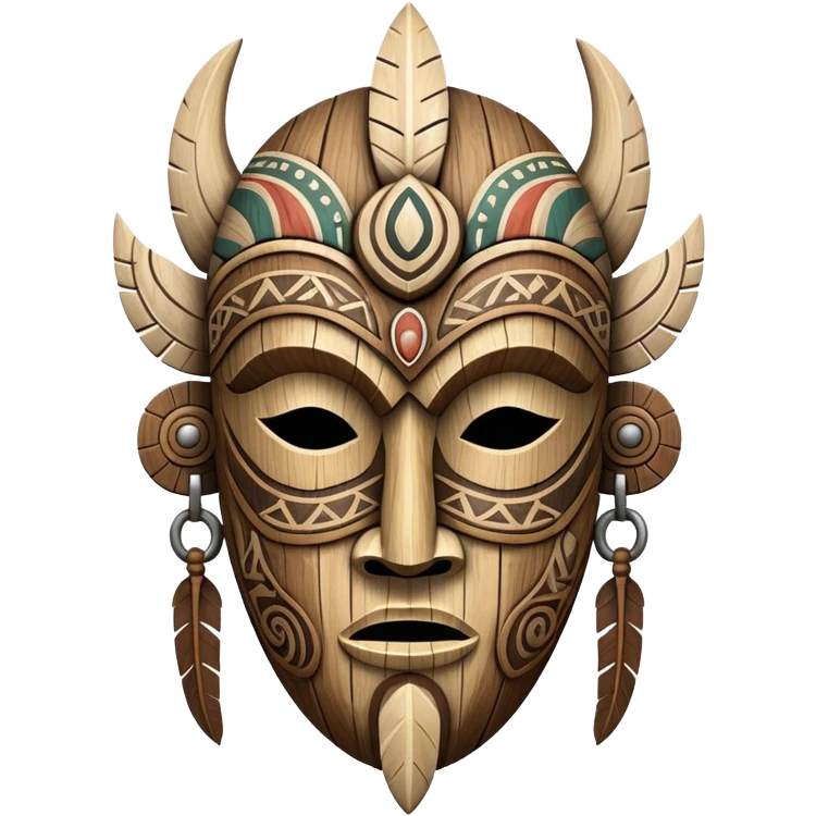 ancient mask, tribal design, wood and bone emoji