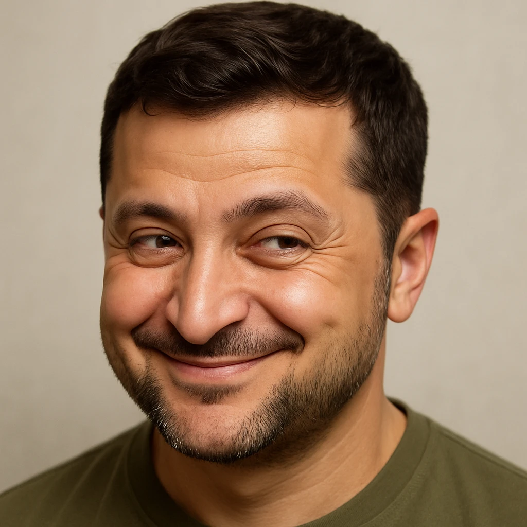 photorealistic emoji style portrait of Vladimir Zelensky with a very sly expression emoji