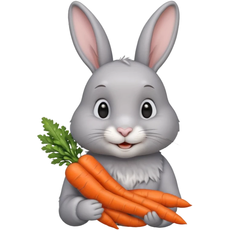 Gray rabbit holding carrot, cute smile, half body emoji