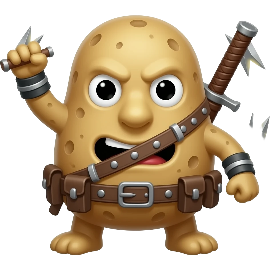 A potato asassin character with a throwing stars emoji