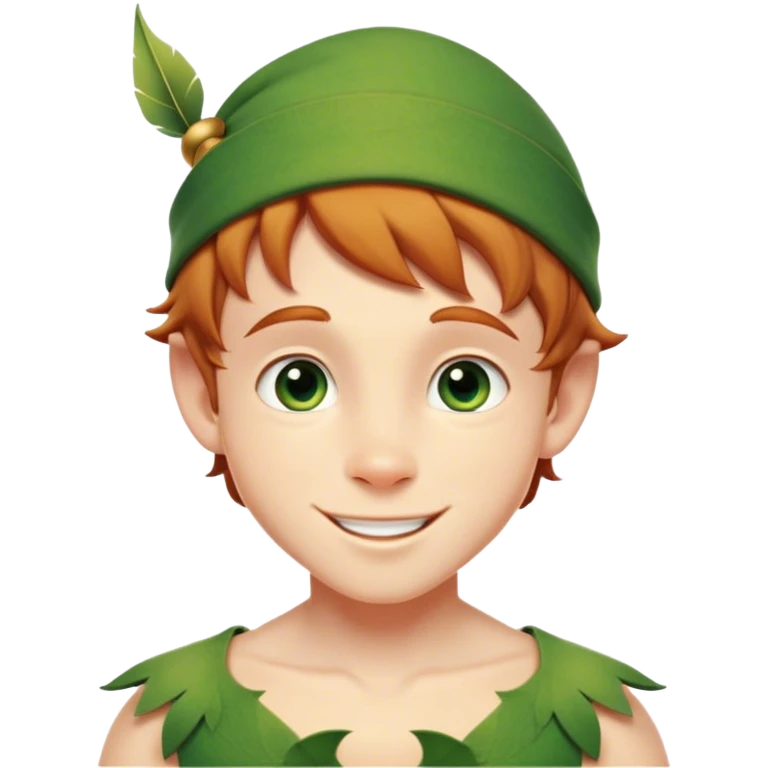 Cinematic Realistic Peter Pan Portrait, head tilted playfully and inquisitively, capturing his mischievous smile and twinkling eyes. The intricacies of his whimsical attire and the soft interplay of natural light bring to life his adventurous energy and childlike charm with a hint of daring strength. emoji
