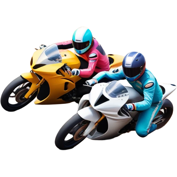 A sleek racing car and motorcycle speeding on a track, leaving a trail of dust behind. The scene captures the thrill of high-speed competition, with blurred motion and vibrant colors, highlighting the dynamic energy of motorsport. emoji
