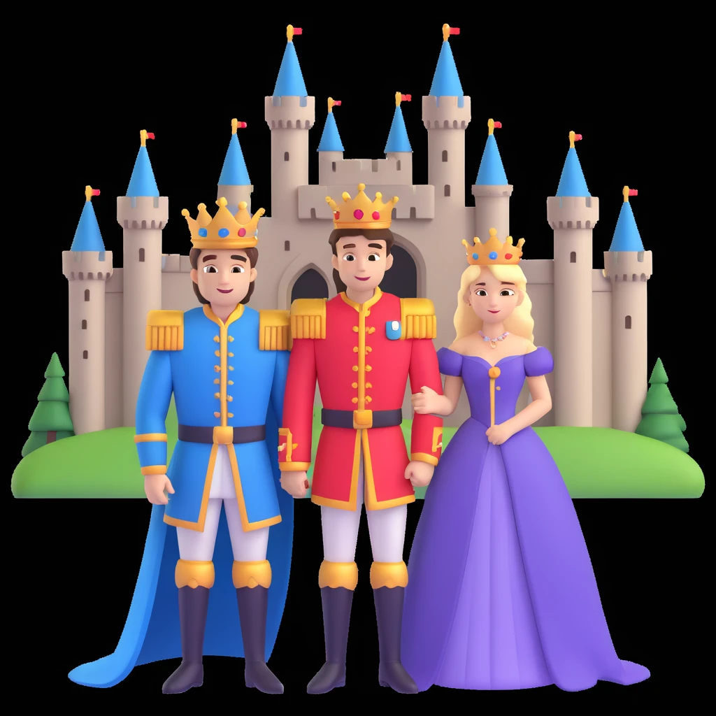 young king and queen posing, castle background emoji