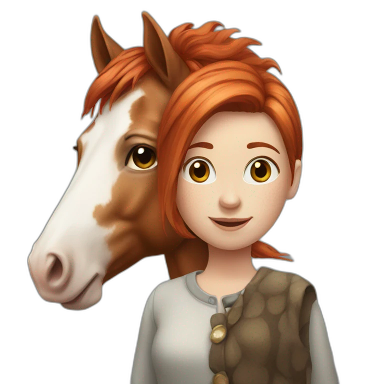 Red haired Girl with a spotted horse emoji