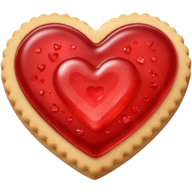 Realistic shortbread cookie in the shape of a heart with light red jelly emoji