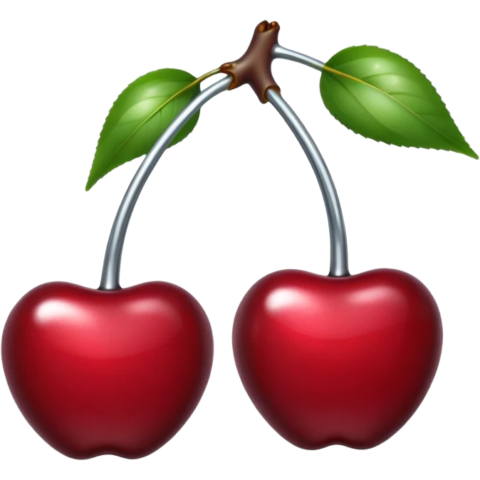 A pair of cherries emoji made of liquid silver chrome, smooth rounded shapes, glossy metallic surface, subtle sensual vibe, luxury sexy aesthetic, iOS emoji style, centered, clean white background emoji