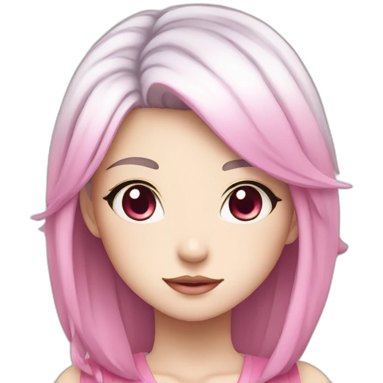 Anime girl character with white skin, pink hair and pink eyes emoji