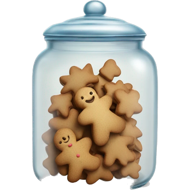 Realistic glass cookie jar with lid full of gingerbread with icing cookies isolated.  emoji