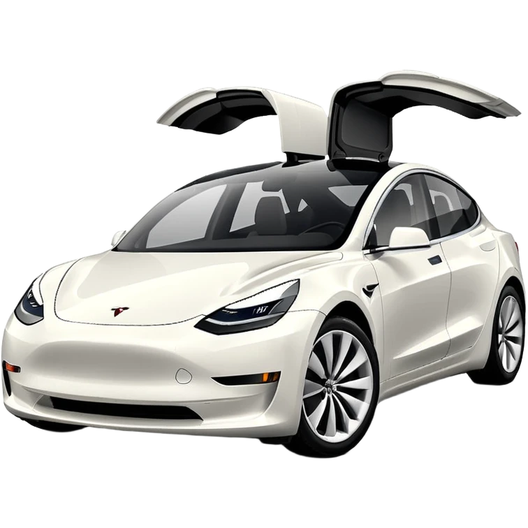 Tesla model 3 white. Icon. In a hurry. No wings  emoji
