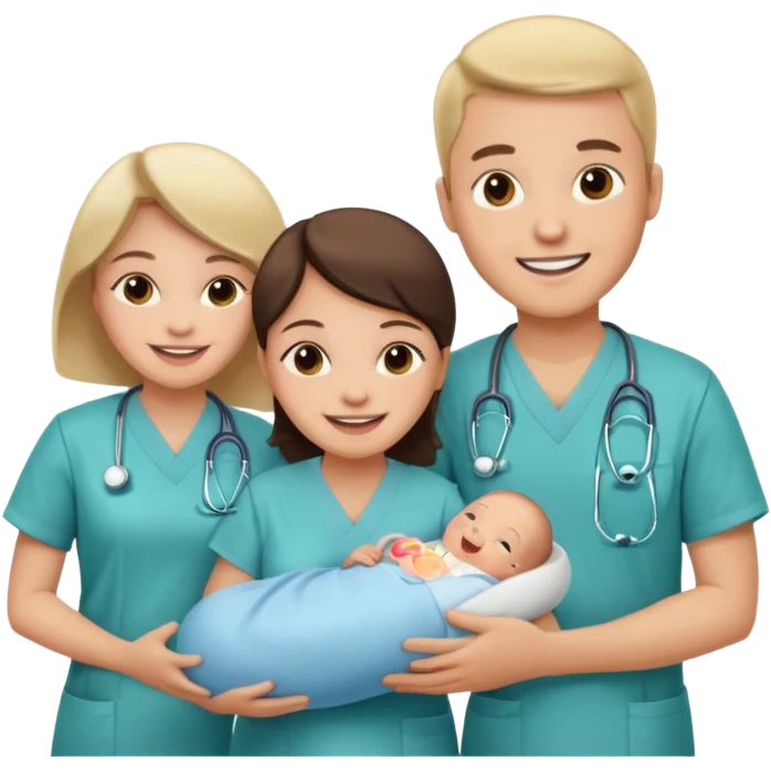 Create Happy & celebrating team faces for a hospital with a newborn saved emoji