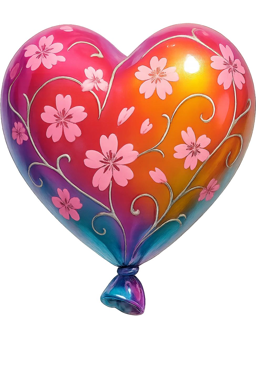 heart with sakura and silver accents, balloon style emoji