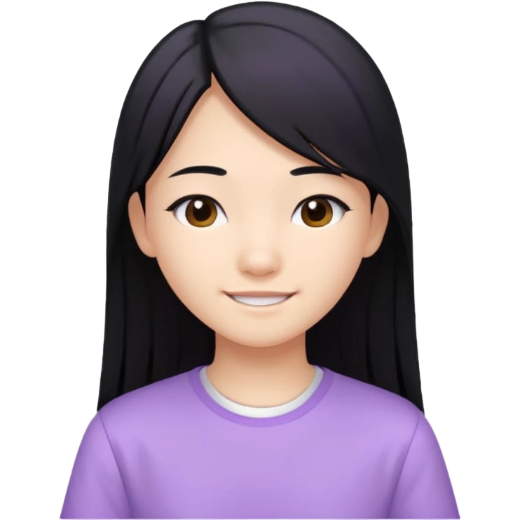 Happy Asian teenager, long straight black hair, lilac bando, white shirt emoji