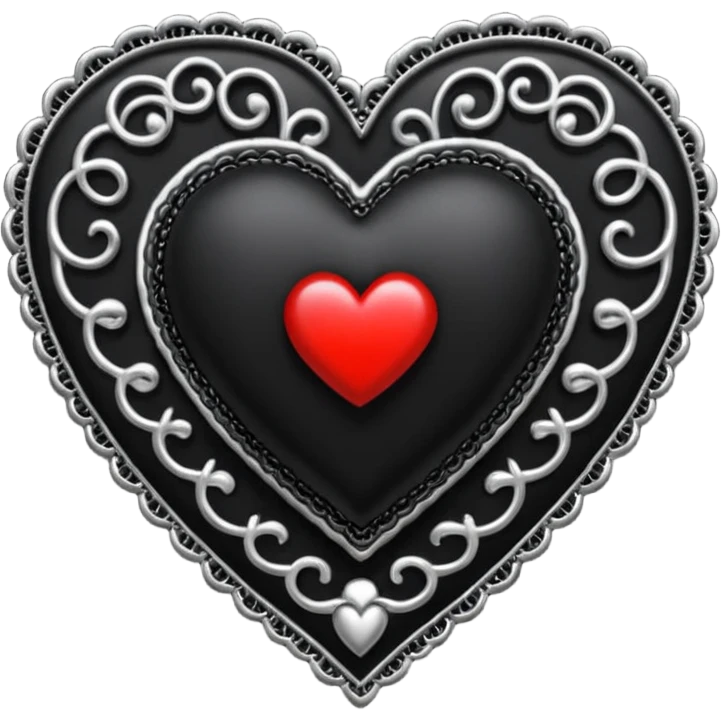 goth heart with a black lace brooch emoji
