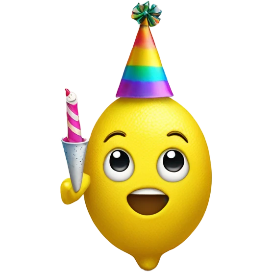 Lemon wearing a party hat and blowing a party horn emoji