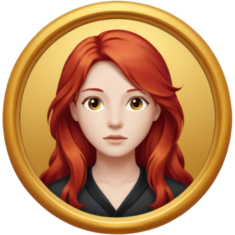 une personne joli, aved des cheveux long rouxde face dans un rond  emoji