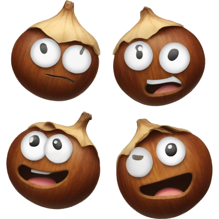 a group of four chestnuts with smiley faces emoji