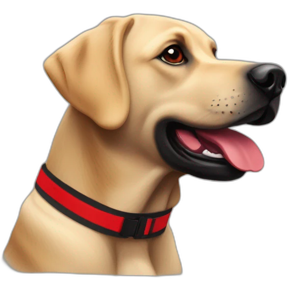 Labrador de couleur noir avec un bandeau rouge qui fait du ski emoji