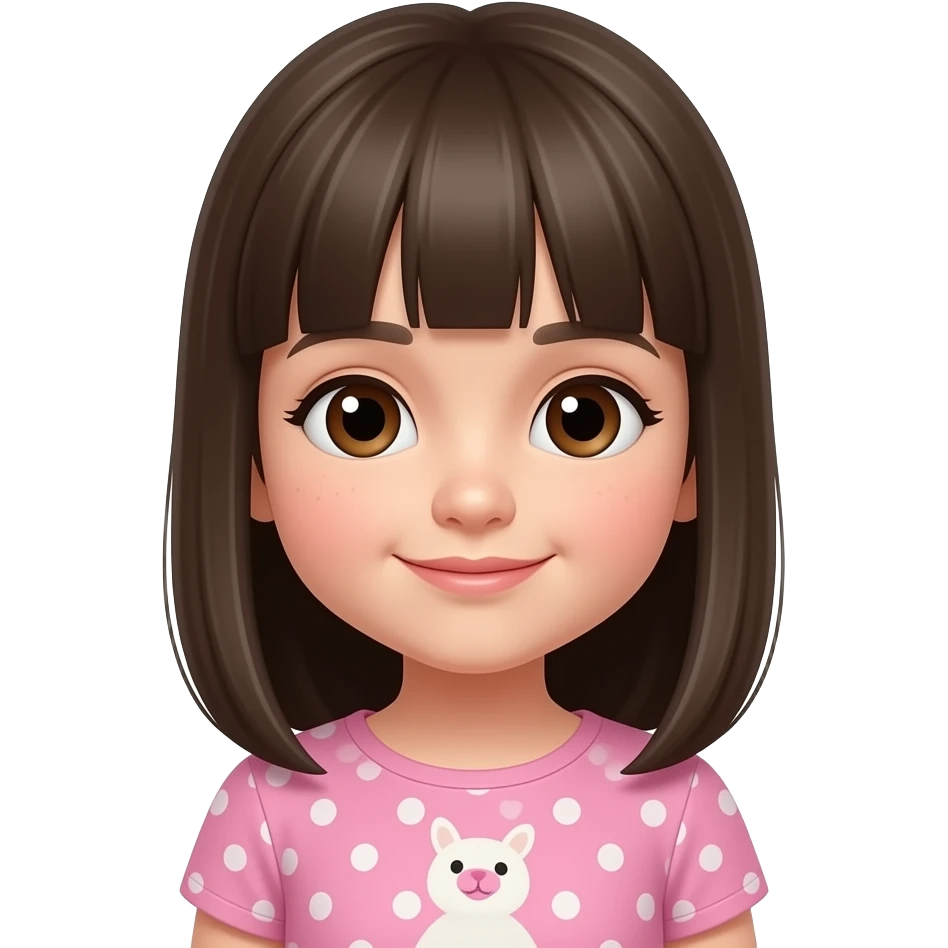 Niña pequeña con pelo liso y ojos marrones con ropa emoji