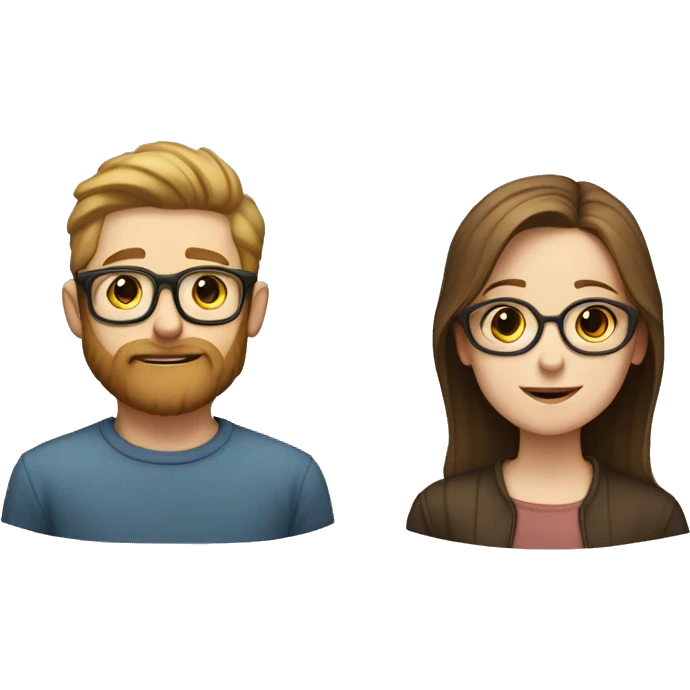 Pale boy with glasses and beard and a pale girl with brown hair brown eyes no glasses emoji