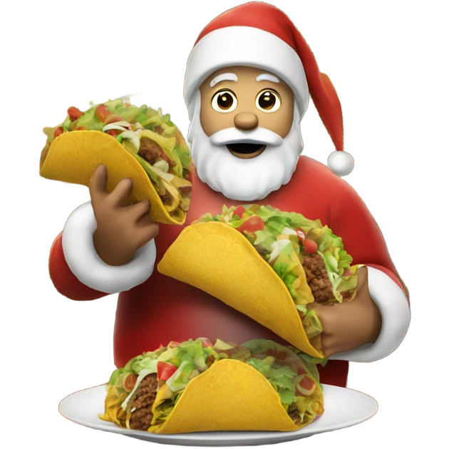 Santa Claus eating a taco with a Christmas tree emoji