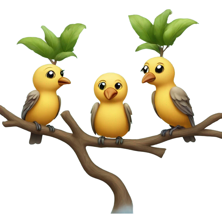three birds in a tree studying but only one of them learning emoji