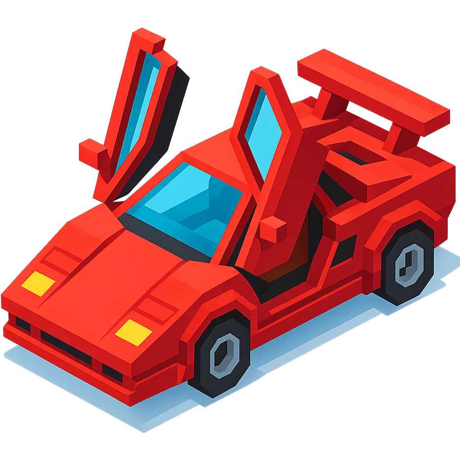 red Lamborghini Countach with open scissor doors, isometric view emoji