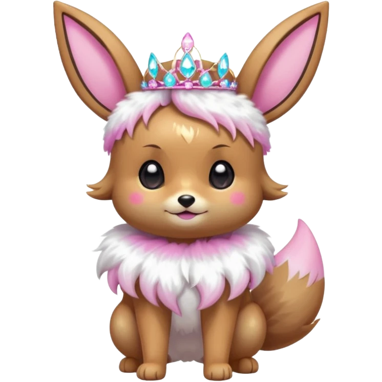 Kawaii Shiny Glowing Neon Glittery Sparkly Bling-bling Glittery Eevee, wearing accessories, wearing apparels, wearing a tiara, Full Body emoji