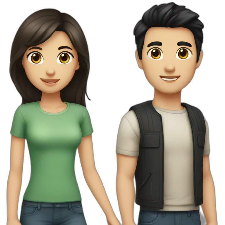 a couple: girl with dark brown long hair and dark brown eyes and boy with short black hair and brown-greenish eyes emoji
