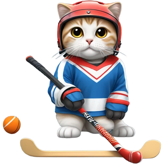 Sassy Scottish fold girl cat playing hockey  emoji