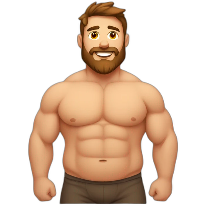 Fat Muscle builder in sweats no shirt brown and brown beard emoji