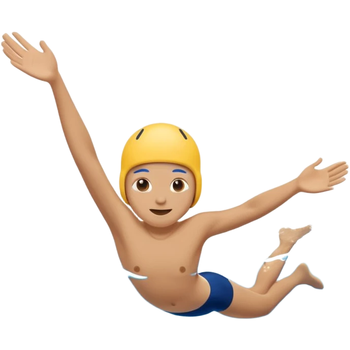 Cute emoji of a swimmer diving into a pool, rounded shapes, friendly style, bright blue water, minimal facial details. emoji