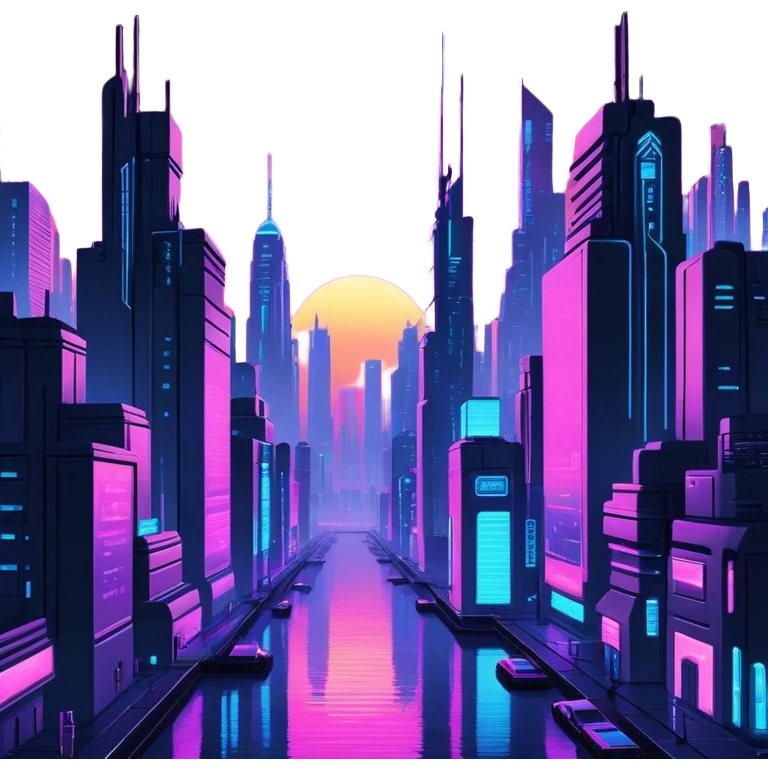 Cyberpunk aesthetic dark city with neon lights shiny lights and vaporwave sunset scenery scene, neoncore, pastelcore, aesthetic, sparkly, shiny, beautiful, elegant, pretty, amazing, epic emoji