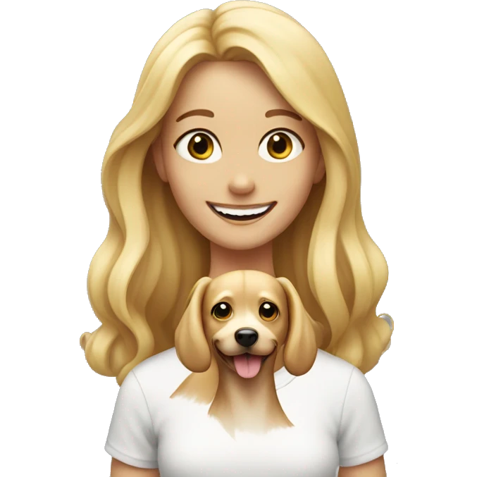 smiling girl with blonde sausage long haired dog emoji