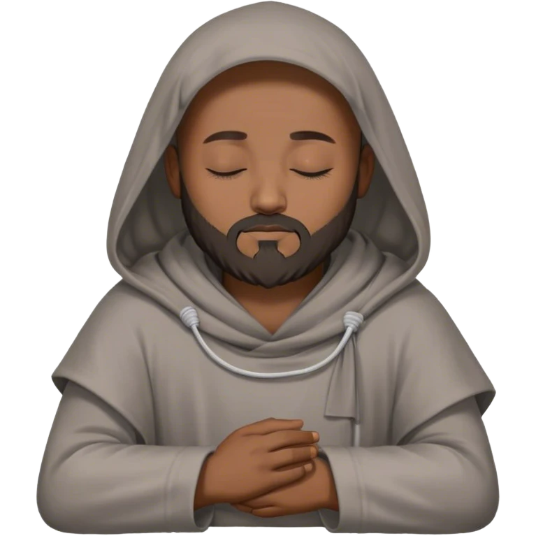 A monk with a dark brown 3 day beard wearing a grey hood and a tunic sleeping with the eyes closed emoji