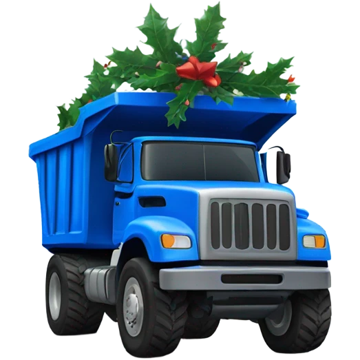 Blue dump truck with Christmas theme emoji
