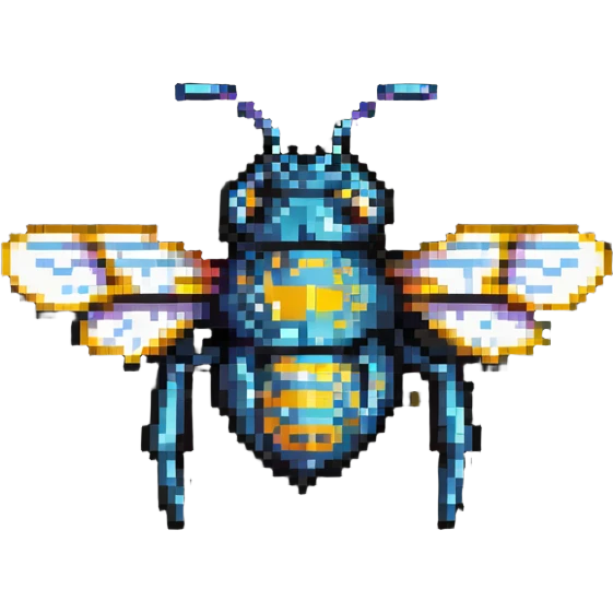 futuristic cyber bee with circuit patterns pixel art emoji