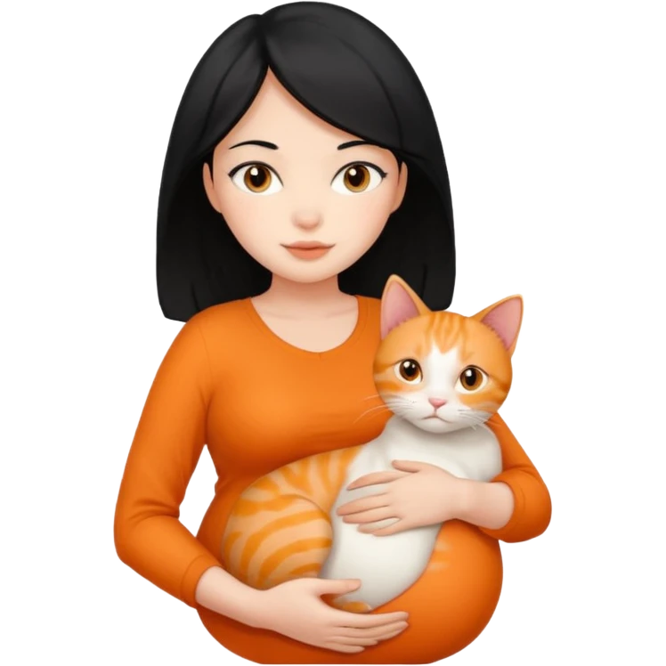 pregnant black hair woman with orange cat emoji