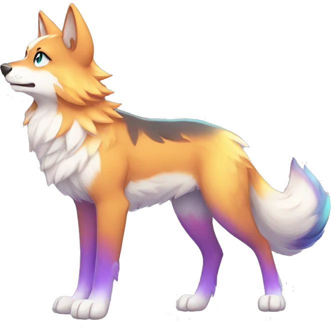 Colorful Shiny Fionbri-Falvie-sparkle-wolf-sona with markings full body emoji
