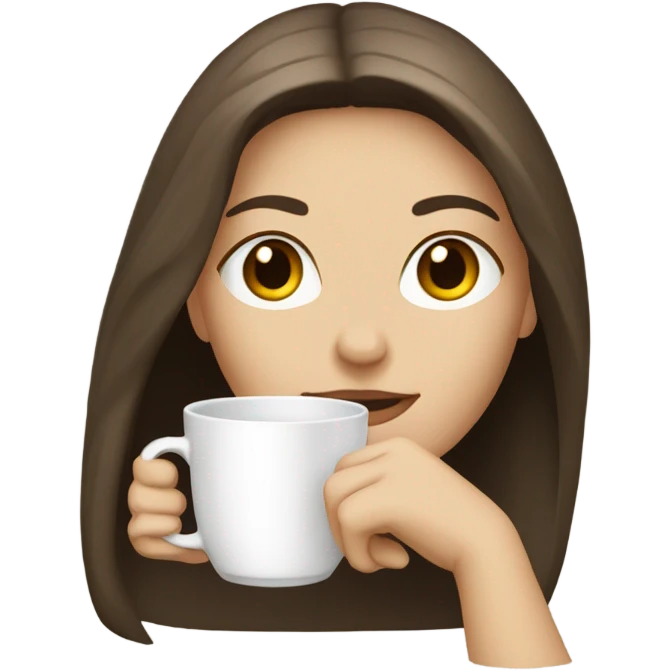 Pretty Pale brunette straight hair drinking coffee emoji