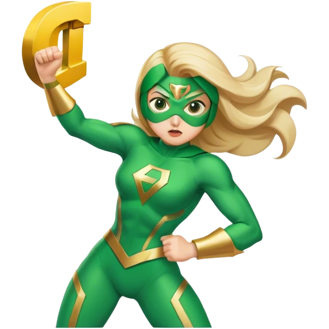 Superheroina vestida con traje verde luchando contra la mierda con información I emoji