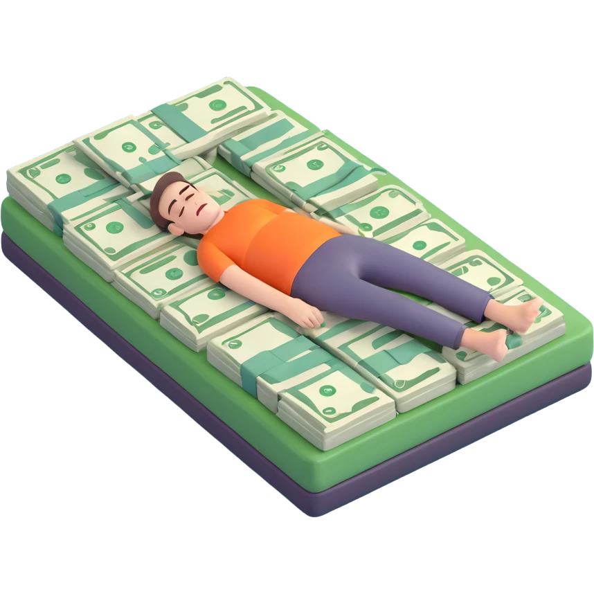 happy person napping on mattress of money emoji