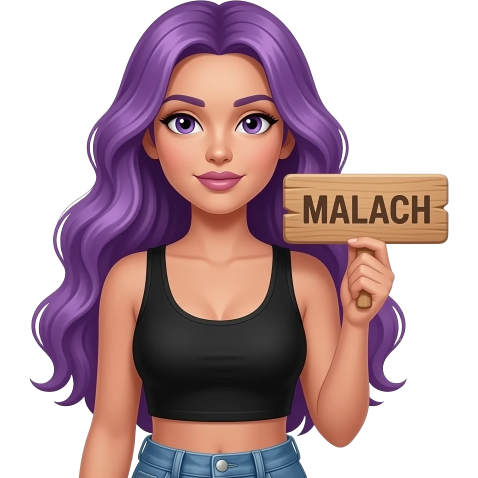 sexy girl with long purple hair holding a MALACHI sign emoji