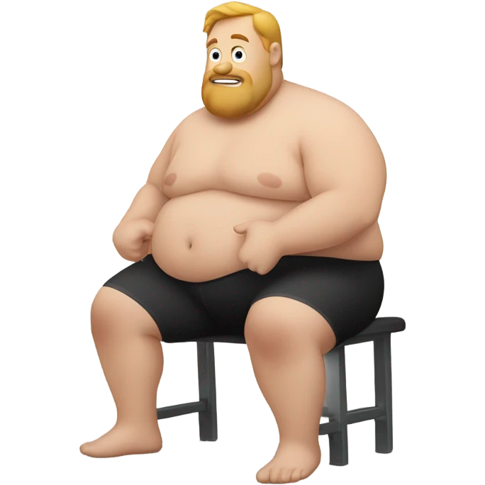 side view of fat white guy shirtless doing sit-ups emoji