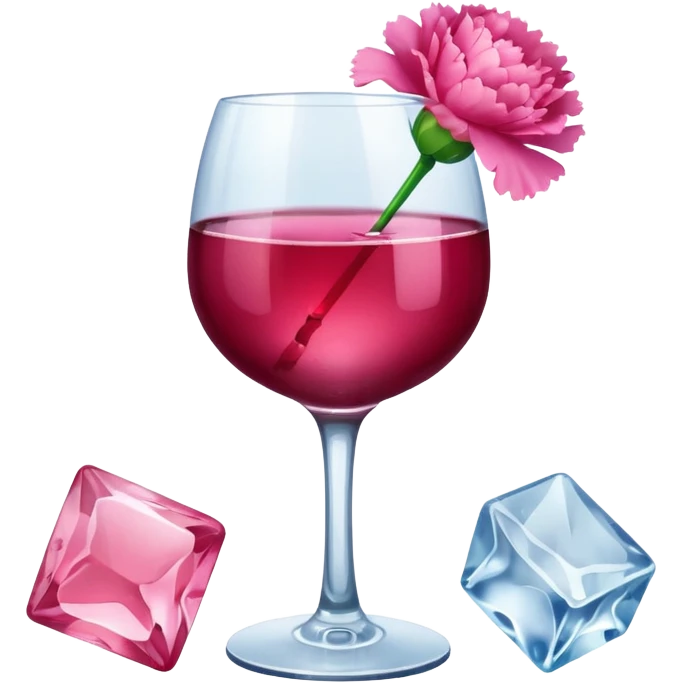 Pink wine, ice and a carnation emoji