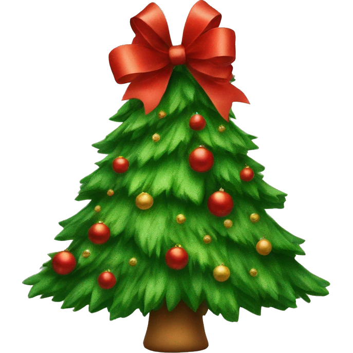 Green Christmas tree with a huge red bow emoji