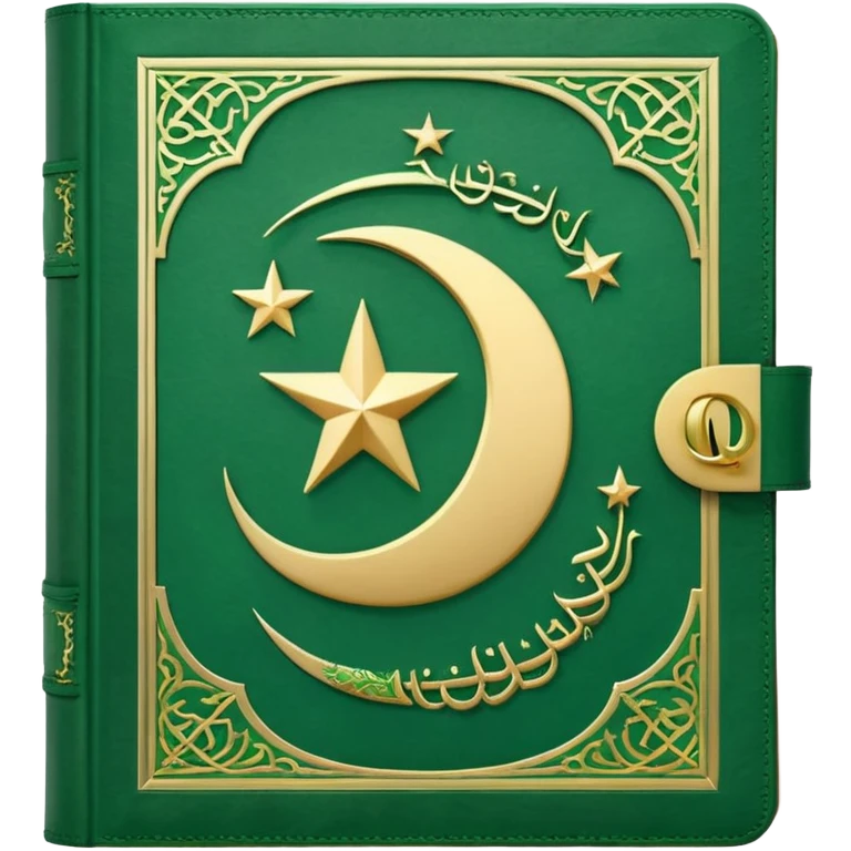 Closed Quran with the Islamic Symbol on it (moon and star) green emoji